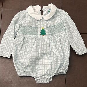 Green and White Kids Bodysuit with Tree Design